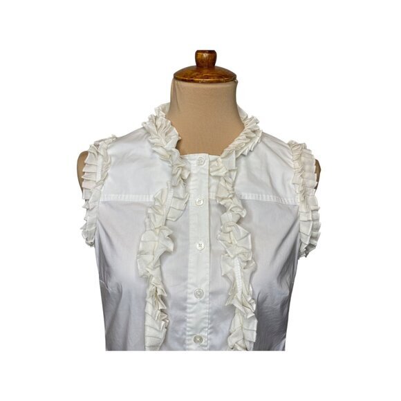 Tory Burch Womens Ruffle Trim Sleeveless Button-Down Blouse 4 - Picture 3 of 10